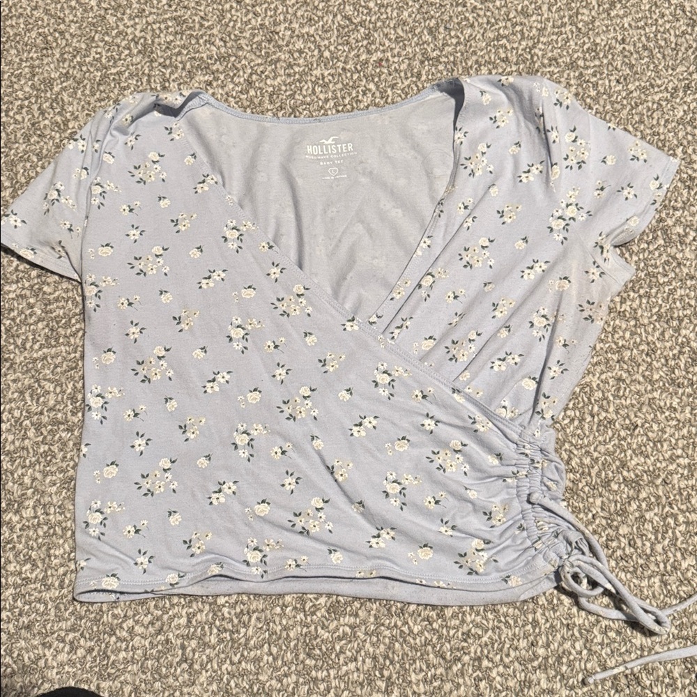 Hollister Blue Floral Wrap Top